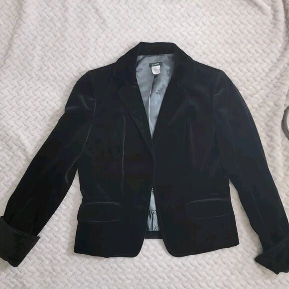 J. CREW Ecole Velvet Blazer Black Hook Eye Close Size 12 P EUC‎ - Picture 1 of 16